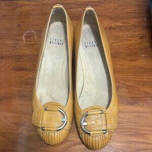 Stuart Weitzman Mustard Leather Buckle Ballet Flats